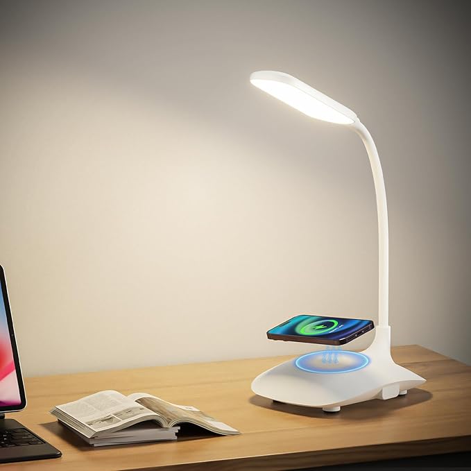 LED Desk Lamp Wireless Charging Desk Lamp with Touch Control Dimmable Office Desk Light Eye-Caring Office Lamp with Adjustable Gooseneck Table Lamp, Reading Lamp Table Lamp for Bedroom Bedside Study