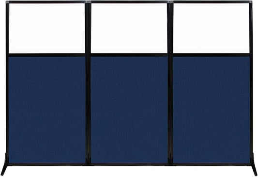 Versare Workstation Partition | Portable Wall Divider | Modern Office Cubicle | Free Standing Privacy Screen | Flexible Work Space | 99" x 70" W/Window, Navy Blue Fabric Panels