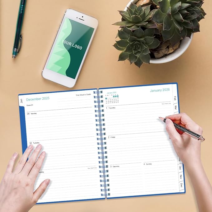 2026 Planner - Planner 2026 from January 2026 - December 2026, Weekly & Monthly Planner Spiral Bound with 12 Monthly Tabs, Inner Pocket, 6.4" x 8.5", Blue