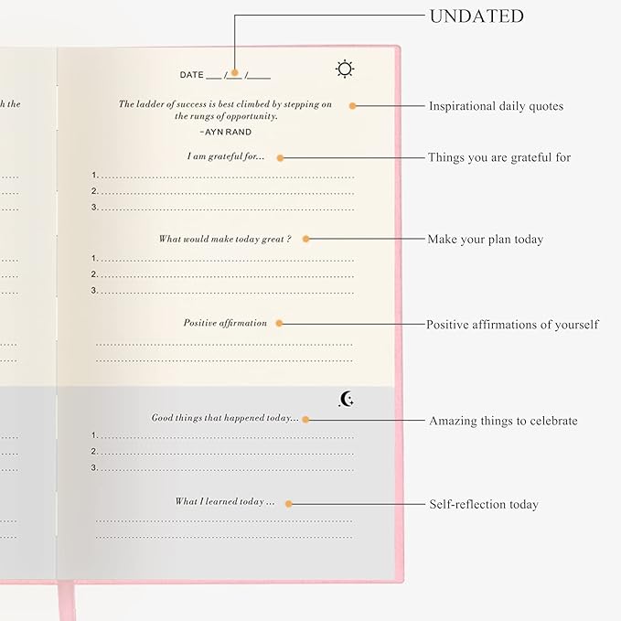 The Gratitude Journal for More Happiness, Optimism, Affirmation & Reflection - An Effective Manifestation Guide Journal, Undated Daily Journals for Women & Men （Pink）