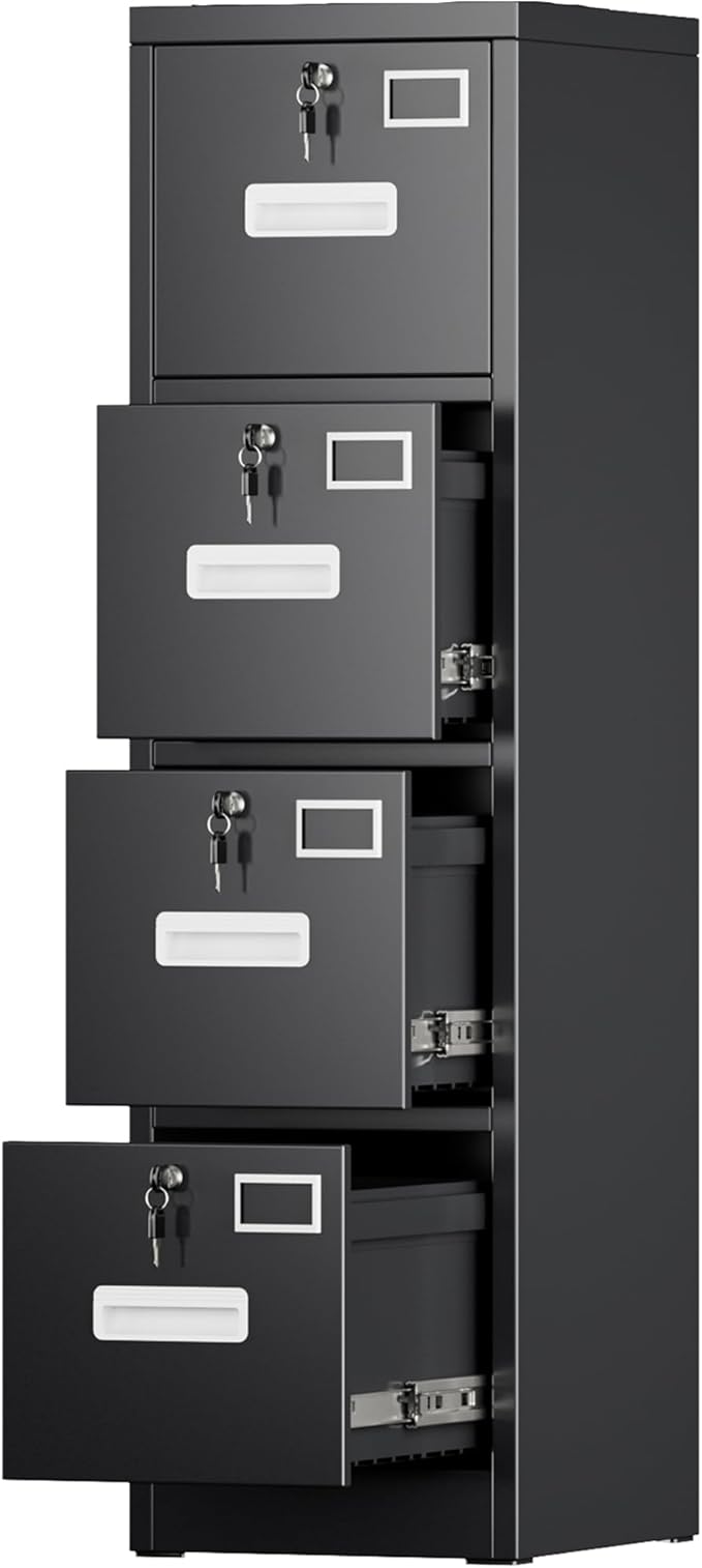 Aobabo 4 Drawer File Cabinet, Metal Filing Cabinet with Lock for Office Letter/Legal Size,Black,Required-Assembly