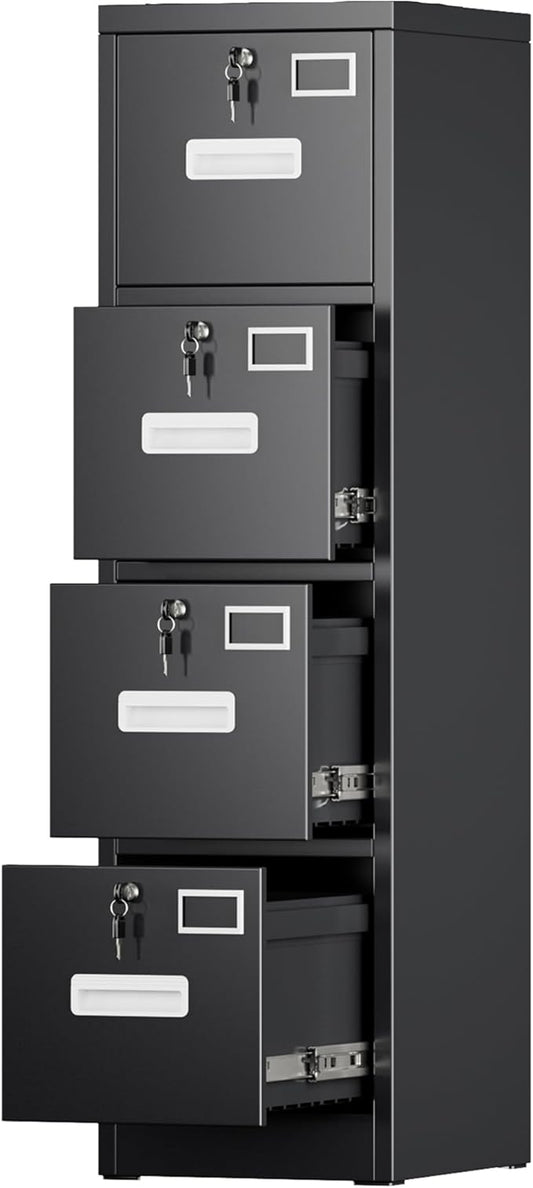 Aobabo 4 Drawer File Cabinet, Metal Filing Cabinet with Lock for Office Letter/Legal Size,Black,Required-Assembly