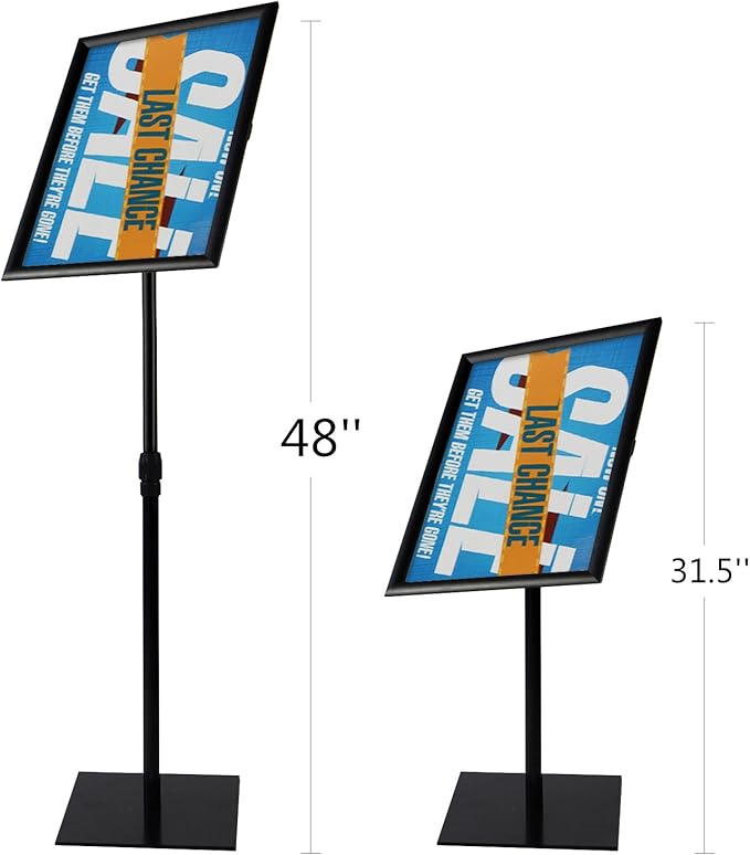 T-SIGN Adjustable Heavy Duty Pedestal Sign Holder Poster Stand, 11x17 Inch Vertical & Horizontal Sign Stand Displayed Poster Holder - Metal Base Square Sign Stands for Display, Outdoor Sign