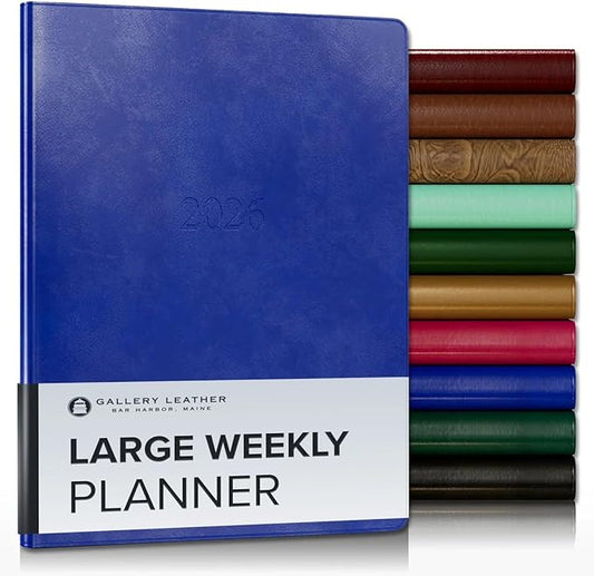 Gallery Leather Large Weekly Monthly Planner 2025-2026, Elegantly Bound Calendar Planner and Notebook with Stylish Gold-Gilded Page Edges, 12 Months - Acadia Malibu - 9.75 x 7.5 "