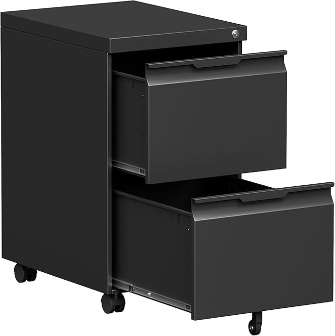 Bestoo 2-Drawer Mobile File Cabinet with Lock, Metal Filing Cabinet on Wheels for Home Office Under Desk, Fits File Folders, Letter/Legal/F4/A4 Size, Assembly Required (Black)