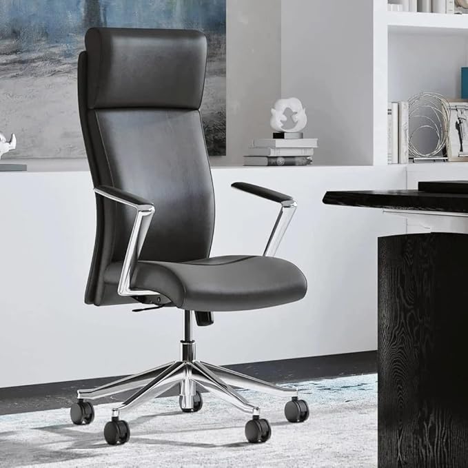 ZURI Draper Leather Executive Chair with Aluminum Frame- Dark Grey