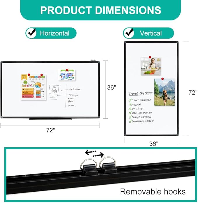 XIWODE Large Magnetic Dry Erase Board，Whiteboard for Wall, 36 x 72 inches, Whiteboard Marker Board Writing Board，Black Aluminum Frame, Durable, for Home School & Office