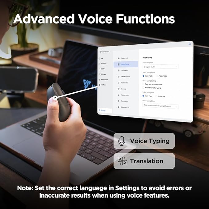 Virtusx AI Mouse, Jethro V1 – AI Voice & Audio Recorder, Note Taking Mouse for Computer & Laptop with Centralized AI Software, AI Writing Tools, Voice Typing, Transcribe, Translate & Summarize