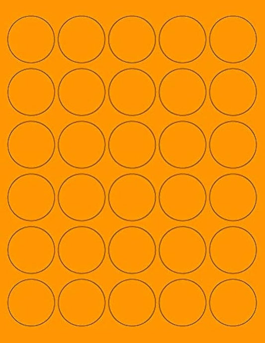 8-1/2 x 11" Neon Color High Light Fluorescent Labels for Laser & Inkjet Printer (ORANGE Fluorescent, 1.5" Round - 30 Per Page | 750 Labels)