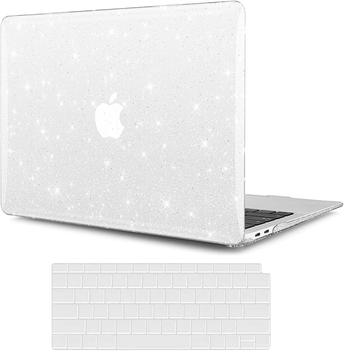 KEROM Clear Glitter Case for MacBook Air 15 inch M4 2025 2024 2023 M3 M2 A3241 A3114 A2941, Shiny Bling Sparkle Plastic Hard Shell & Keyboard Cover for MacBook Air 15 inch, Glitter Clear