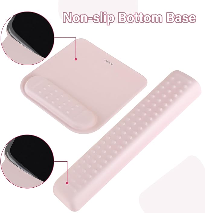 MOSISO Computer Keyboard Stand&Wrist Rest Support for Keyboard &Mouse Pad Set, Ergonomic Massage Wrist Rest Set, Easy Typing Working Acrylic Clear Stand for Office Home, Pink
