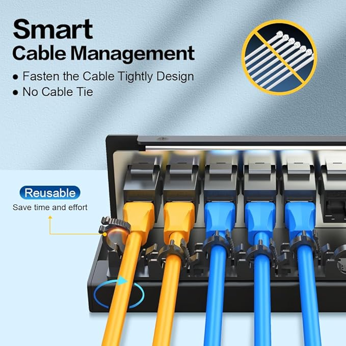 12Port Patch Panel CAT6 Keystone Patch Panel Shielded Network Patch Patch with Smart Cable Management for Home/Office Network (1U 12Port, CAT6)