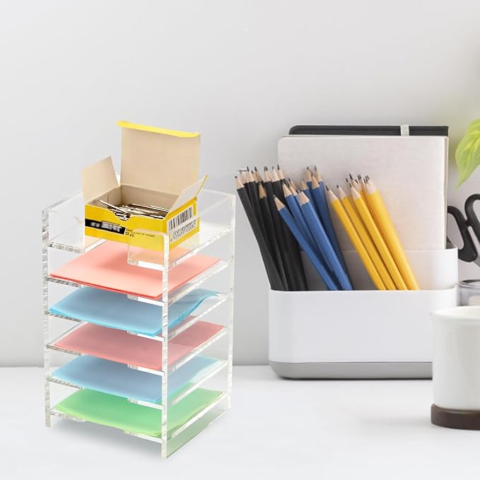 Acrylic Sticky Note Holder 6-Tiers, Sticky Note Organizer for Desk Colorful, Desktop Multiple Self Stick Note Pad Holder for Office Home School Desk Accessories Stationery Supplies, Clear