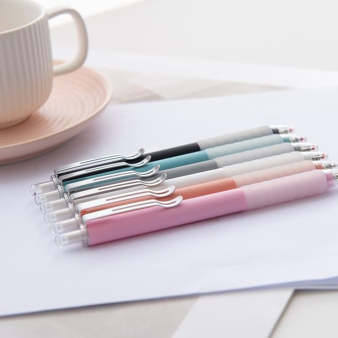 Linbsunne Ballpoint Pens Medium Point 1mm Black Ink Work Pen with Super Soft Grip Ball Point Pen for Men Women Retractable Office Pens (Silver Clip-6 count)