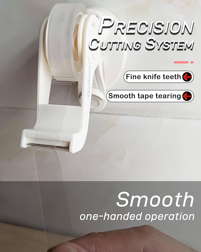 Mini White Tape Dispenser｜Non-Slip Suction Cup & 360° Rotating Arm for One-Handed Operation, Small Clear Suction Cup Tape Dispenser Desk for Packing, Office, Home, Fits 1" Core