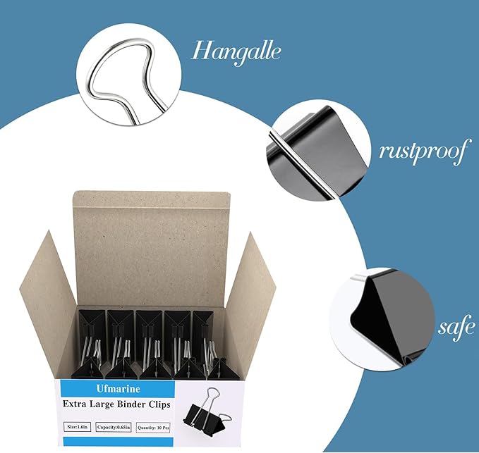 Ufmarine 40 Pcs Large Binder Clips 1.6 inch Length, Binder Clips Large for Office