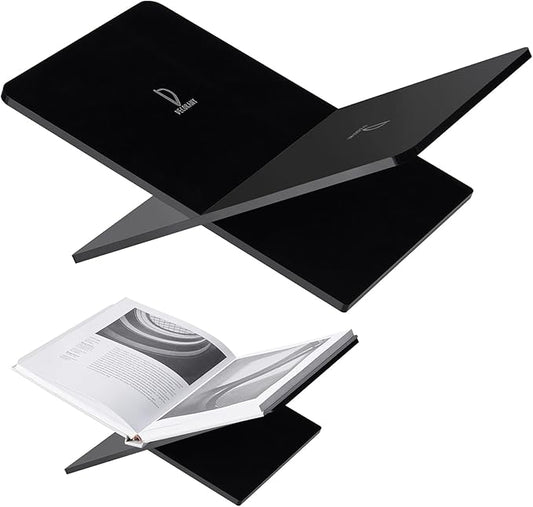 Acrylic Book Stand 15 x 9 x 6 in - Large Open Display for Cookbooks, Art, Bible, Guest Books - Coffee Table Reading Stand - Black