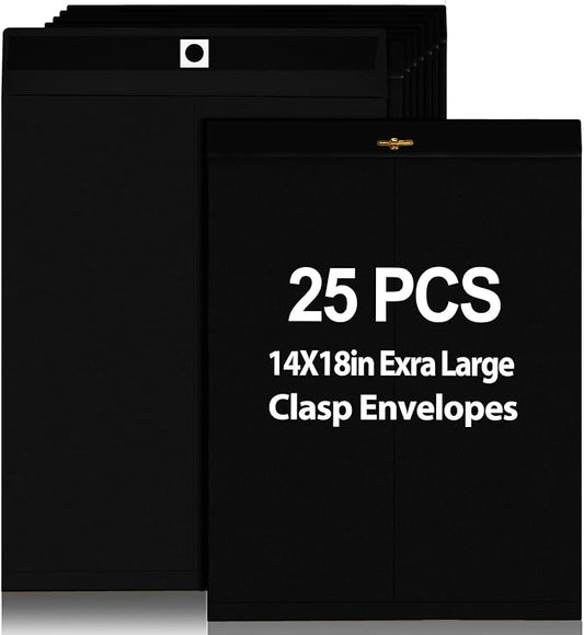 25 Pcs Clasp Envelope 14 x 18 Inch Large Manilla Envelopes with Clasp Closure for Mailing Thick Documents Home, Business, Legal or School Office Storing(Black)