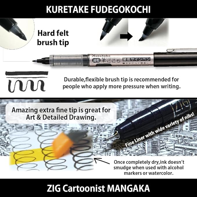 Kuretake Zig Inktober pen set, for Illustration, Manga Drawing, Lettering and Calligraphy, Professional Artist, Made in Japan (Special No.2(5pcs.))