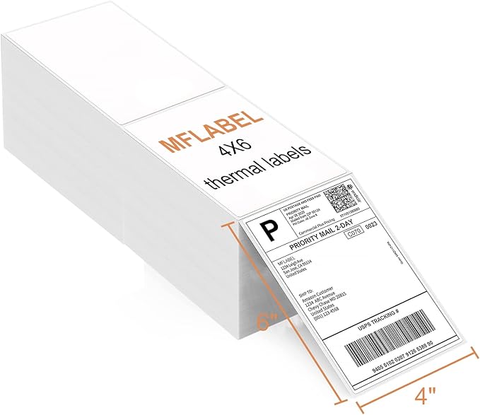 MFLABEL 6 Stacks Fanfold 4" x 6" Direct Thermal Labels White Perforated Shipping Label(2,000 Labels per Stack) (6 Stacks)