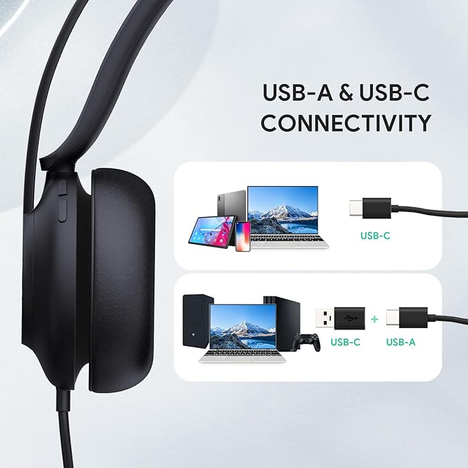 Yealink UH37 USB Headset with Mic,Wired Headset with Noise Cancelling Microphone for Computer PC Laptop VoIP Phone,USB-C/A Cable,Works with Zoom and Other Leading UC Platforms