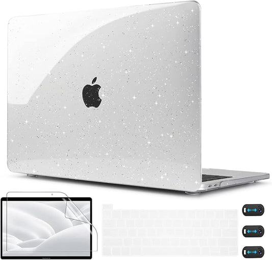 CISSOOK Clear Glitter Case for MacBook Pro 13 Inch 2020-2025 Release A2338 A2251 A2289, Plastic Bling Hard Shell Case with Keyboard Cover for MacBook Pro 13 M1 M2 Sparkly