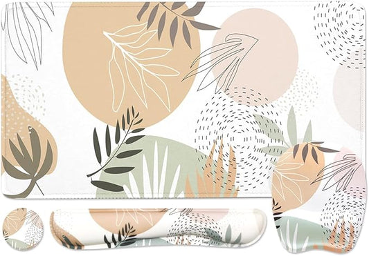 Keyboard Wrist Rest Large Mouse Pad Wrist Support for Computer, 4 in 1 Memory Foam Keyboard Pad Desk Mat Ergonomic Hand Rest Wrist Cushion for Home Office Gaming - Minimalist Plant