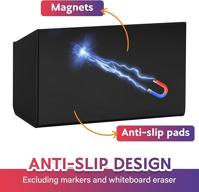 Magnetic Dry Erase Marker Holder for Whiteboard，Acrylic Magnetic Pen Holder for Fridge, 2 Compartments Whiteboard for Office, Home, Locker(Clear)-Black