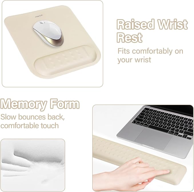 MOSISO Computer Keyboard Stand&Wrist Rest Support for Keyboard &Mouse Pad Set, Ergonomic Massage Wrist Rest Set, Easy Typing Working Acrylic Clear Stand for Office Home, Khaki