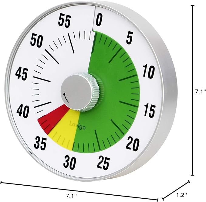 Lavigo Kitchen Timer, Countdown Visual Analog Timer, Quiet Counting, Low Loud and Mute Alarm for Teachers Classroom, Kids, Adults Kitchen, Office, Gym (Green) LT21-TC 7.5 inches