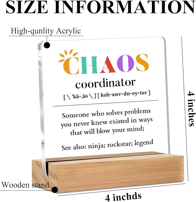 Christmas Thank You Gifts, Chaos Coordinator Gifts Table Desk Decor, Thank You Gifts for Women Coworkers Boss Nurse, Office Gifts Acrylic Sign, Teacher Boss Lady Gifts, Acrylic Plaque with Stand, Office Home Bedroom Decor