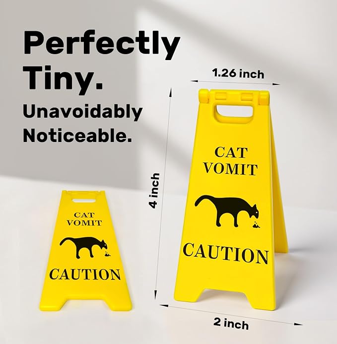 Funny Mini Cat Vomit Caution Sign– Funny Office Desk Decor or Home, Cat Puke Warning Sign, Gag Gift for Cat Lovers, Cat Mom & Cat Dad Gifts, Cute Cubicle Accessory, Cat Lover Home Decor