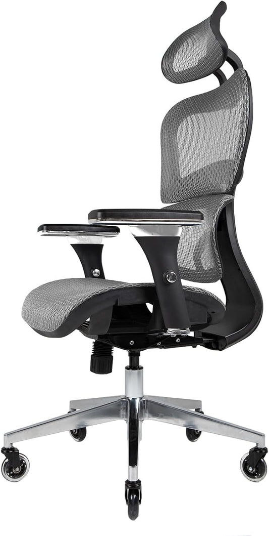 Nouhaus Ergo3D Ergonomic Office Chair Lumbar Support Mesh Office Chair with 4D Adjustable Armrest, Adjustable Headrest and Wheels, Mesh High Back Home Office Desk Chairs (Grey)