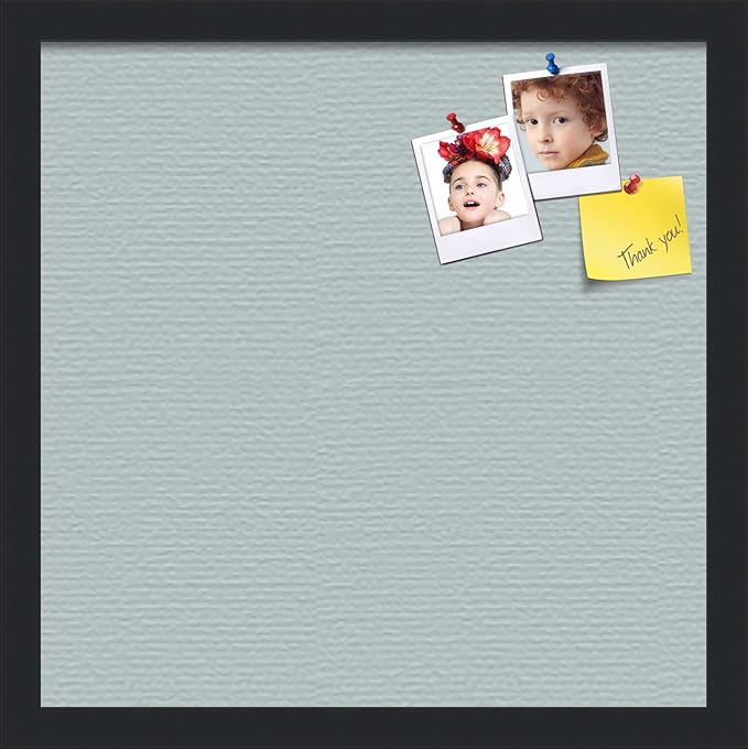 PinPix 16x16 Inch Cork Bulletin Board. This Decorative Framed Pin Board Comes with Soft Blue Design and a Satin Black Frame. Ideal for Home Office Decor or Message Board (PinPix-1814)