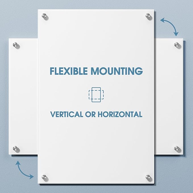 MaxGear Glass White Board 36x24 Inches Brilliance White Magnetic Dry Erase Board Wall Mounted Whiteboard, Large Frameless Whiteboard with 1 Eraser,3 Markers and 6 Magnets for Office, School, Home