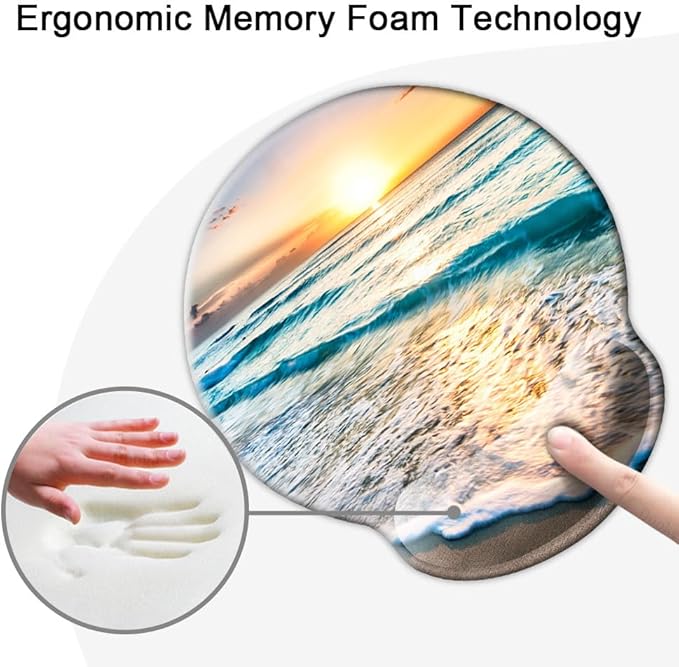 Ergonomic Mouse Pad with Wrist Support,Mouse Pad with Wrist Rest,Relieve Wrist Pain Mousepad Non-Slip Rubber Base,Mouse Pads for Desk,Computers,Laptop,Office,Home,Accessories Golden Beach