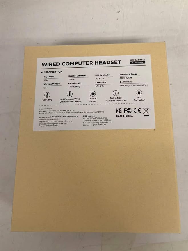 USB Headset with Microphone, 3.5mm Wired Computer Headsets with Noise Cancelling Microphone, Stereo Headphones with MIC for PC, in Line Controls, Work Headset for Skype Zoom Tablet Laptop