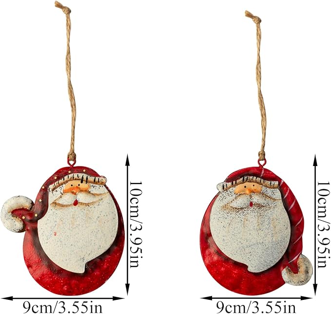 5 Pack Rustic Metal Double-Sided Christmas Tree Ornaments Tin Santa Snowman Decorations Hanging Pendants Ornaments Christmas Hanging Ornament Xmas Holiday Decor