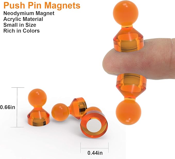 Ant Mag Magnetic Push Pins Strong Push Pin Magnets for Fridge Whiteboards Calendars Maps in School & Office Pack of 18 Orange