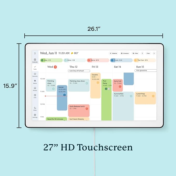 Skylight Calendar Max: 27-Inch Smart Digital Calendar & Chore Chart, Family Organizer with Interactive Touchscreen Display – Wall Mountable in Portrait or Landscape, Charcoal Shadowbox Frame