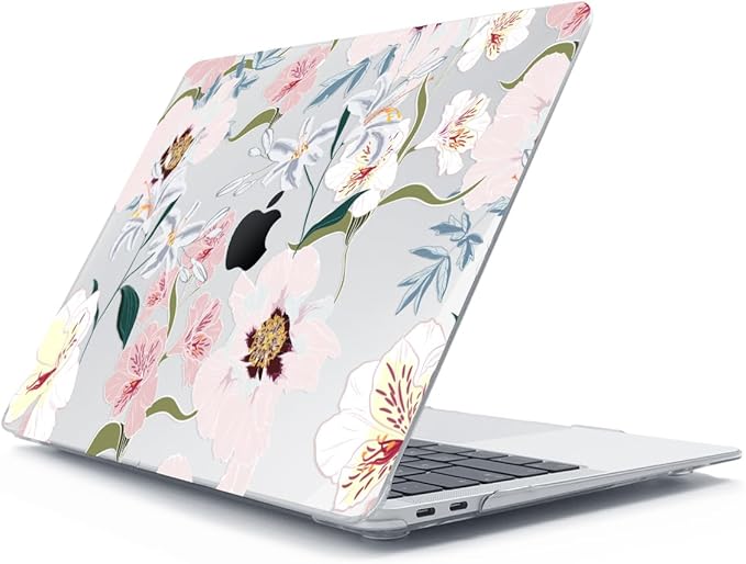 Compatible with MacBook Air 13 inch Case 2022 2021-2018 A2337 M1 A2179 A1932 Retina Display with Touch ID, Plastic Hard Shell Case+Keyboard Cover+Screen Protector+Webcam Cover, Pink Floral