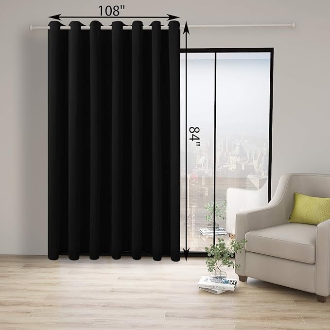 BONZER Room Divider Curtain Grommet Thermal Insulated Wide Blackout Curtains for Bedroom Living Room, 84L x 108W Inch (7L x 9W ft), 1 Panel, Black