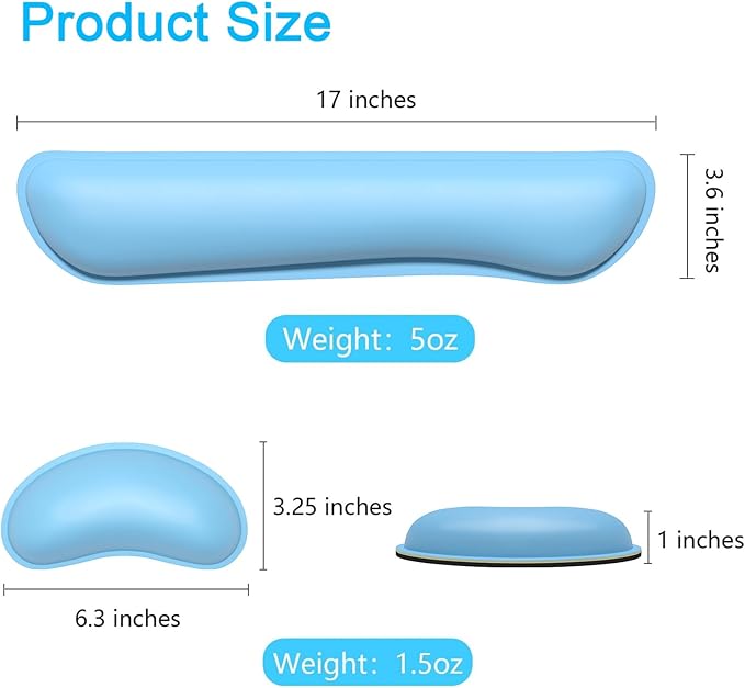 Dapesuom Keyboard Wrist Rest Set, Cute PU Leather Wrist Cushion for Computer Keyboard and Mousepad, Memory Foam Mouse Pad Rests Support with Non-Slip Base for Typing Pain Relief, Laptop, Sky Blue