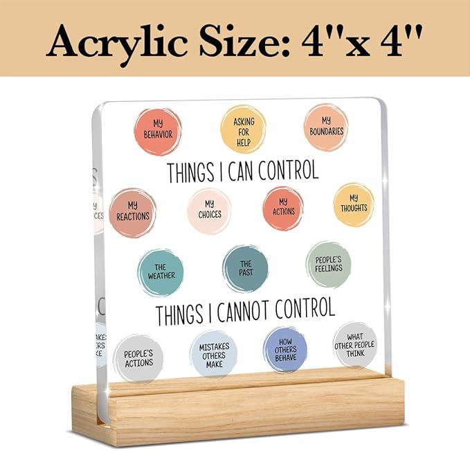 Therapy Office Decor, School Counselor Gifts, Mental Health Office Desk Decor, Gifts for Women Therapist Psychologist Counselors, Halloween Christmas Gift Things I Can Control Acrylic Sign