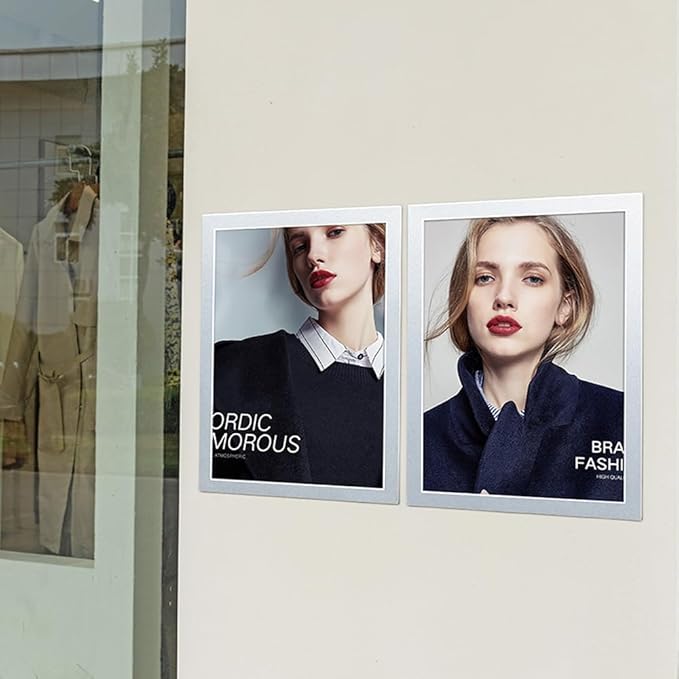 Wall Mount Sign Holder Self Adhesive Magnetic Display Frame Clear Document Frame for Office, Store, School, Home, Wall Picture Frame 2Pack (Gold A5 148×210mm/5.83×8.27inches)