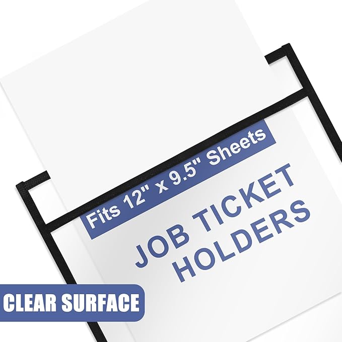 Heavy Duty Dry Erase Pockets 9x12, Job Ticket Holders 50 Pack Plastic Paper Sleeves Sheet Protectors 8.5 x 11 Clear Document Sleeves for Shop Office Classroom Home, Black