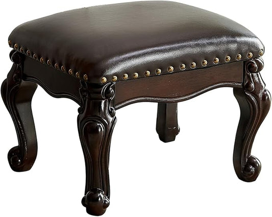 Foot Stool Ottoman Foot Rest Microfiber Leather Upholstered Footstool for Sofa, Living Room, Entryway, Solid Wood Stool (Black Brown)