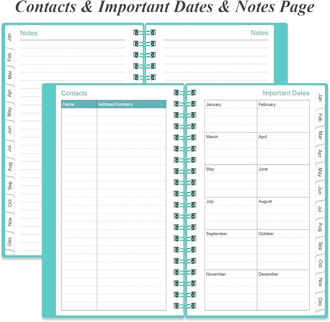 2026 Pocket Planner/Calendar - 2026 Planner from January 2026 - December 2026, Planner 2026 with 12 Tabs, Twin-Wire Binding, Inner Pocket, 3.75" x 6.75, Teal