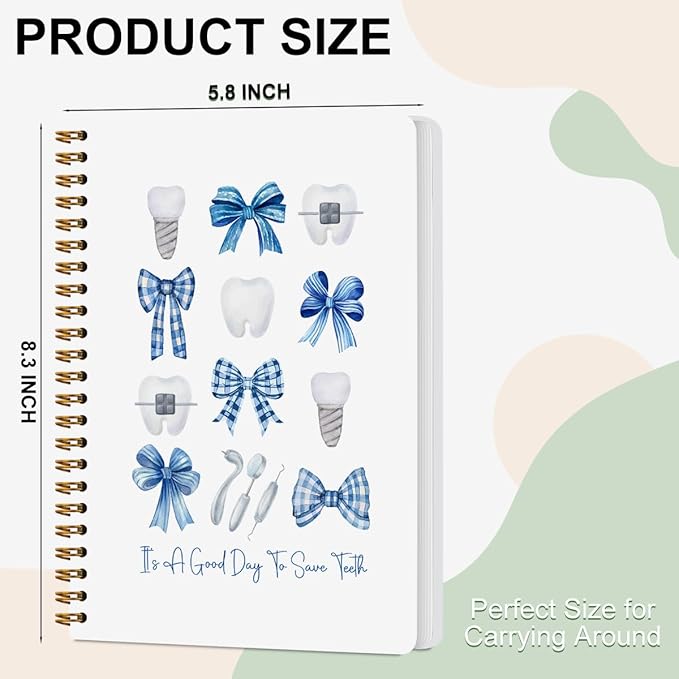 CFGBFDGH 2Pcs Blue Bow Spiral Notebooks for Work, Dental Hygienist Gifts for Women Coworker, A5 Hardcover Notebook Journal, Blue Notebook Travel Journal for Writing Office Note Taking, 8.3x5.8inch