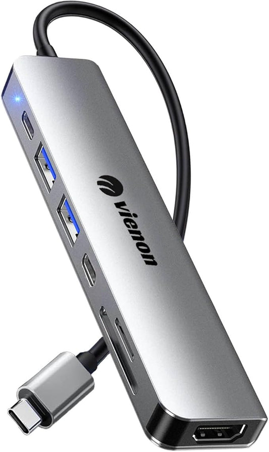 USB C Hub HDMI Adapter for Monitor, VIENON 7 in 1 USB C Docking Station with 4K HDMI, SD/TF Card Reader Compatible for MacBook Pro, XPS More Type C Devices